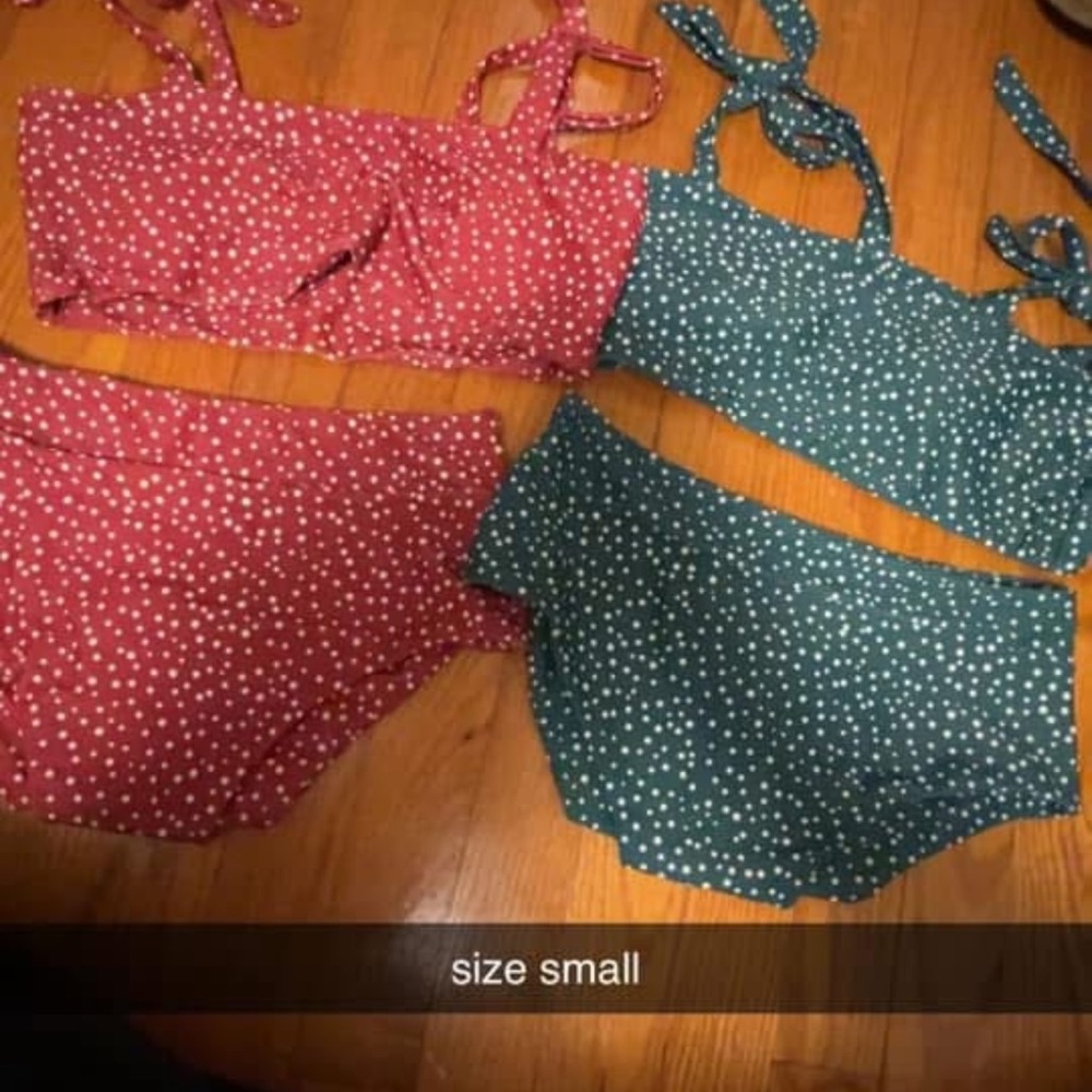 Polka Dot Bikini Set - Red and Green